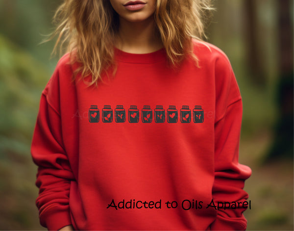 TINY OIL BOTTLES ALL IN A ROW  SWEATSHIRT
